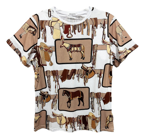 Playera Estampada Animales Caballos Hermes Con Diamantes