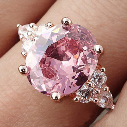 Lzz Anillo De Piedra De Nacimiento De Zafiro Rosa De 3,3 Qui