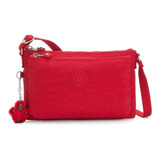 Bolsa Bandolera Kipling Mikaela Diseño Lisa De Nailon  Cherry Tonal Con Correa De Hombro Roja