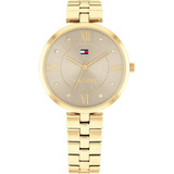 Reloj Tommy Hilfiger Mujer Ella 1782685 Color De La Malla Dorado Color Del Bisel Dorado Color Del Fondo Plateado