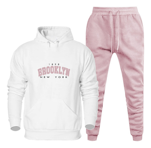 Conjunto De Moletom Canguru Estampa Brooklyn Flanelado Calça