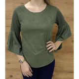 Blusa Suede Manga Flare - Verde - Delabela Calçados