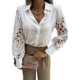 Blusa Camisa Mujer Elegante Oficina Encaje Manga Larga