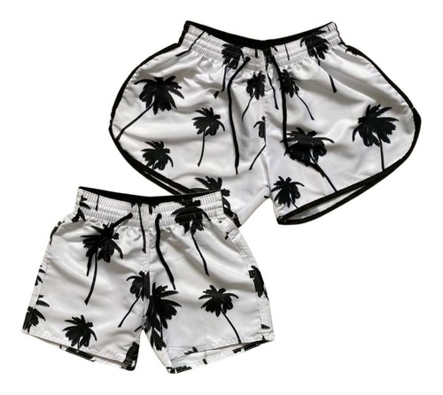 Conjunto 2 Shorts Tactel Combinando Mãe E Filho Moda Praia