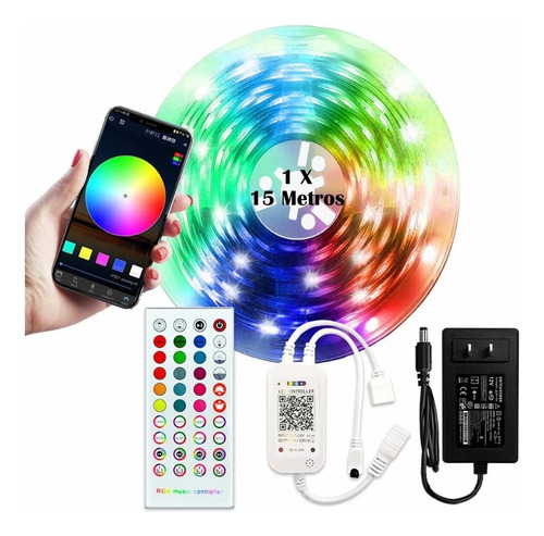 Faixa De Led 15m Rgb 5050 Luz Led Bluetooth Colorida