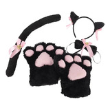 Orejas De Gato + Colita + Moño + Guantes Esponjosos Kawaii 