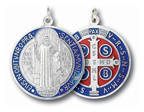 Medalla San Benito Medallon Plateado Esmaltado 32mm Italy