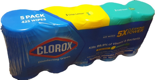 Pack 5x Clorox 425 Toallitas Desinfectantes Elimina 99.9%