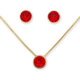 Conjunto Collar Aros Swarovski Elements Rojo Baño Oro 18kl 