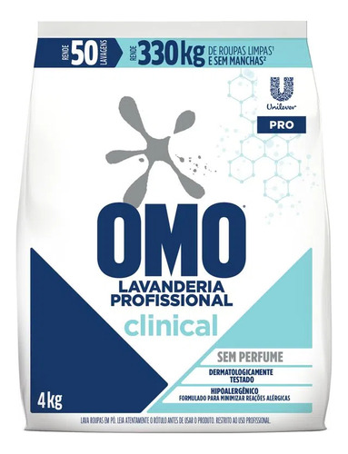 Lava Roupas Omo Pro Profissional Clinical 4kg Rende 330kg