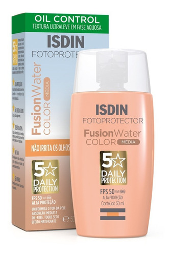 Protetor Solar Facial Fusion Water Cor Média Fps 50 50ml Isdin