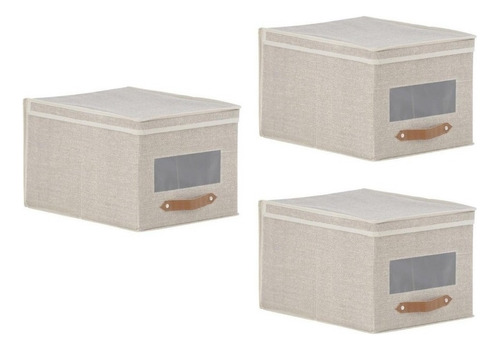 3 Cajas Organizadoras Multiusos Decorativa Tela (30x25x40) Color Beige