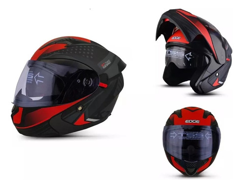 Casco Moto Edge Pilot Rojo Mate Abatible Motos.shop