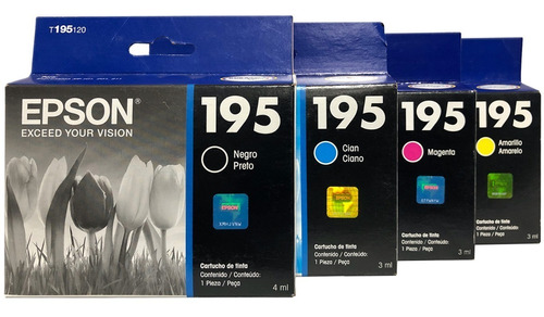 Combo 4 Cartucho Tinta Epson T195 Negro Cian Magenta Amarill