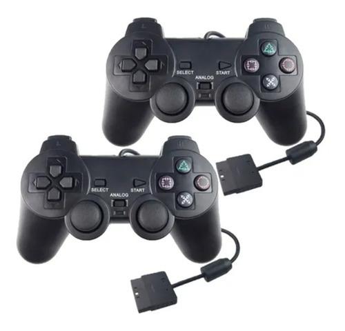 Kit 2 Controles Manete Com Fio Compatível Ps2 Playstation 2