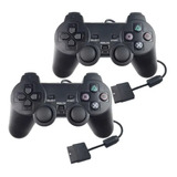 Kit 2 Controles Manete Com Fio Compatível Ps2 Playstation 2