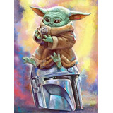 Bordado Pintura Diamante - Baby Yoda Casco Mandalorian 40x30