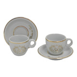 Presente Bodas Ouro Xícaras Pires Café Porcelana 60 Ml Lindo