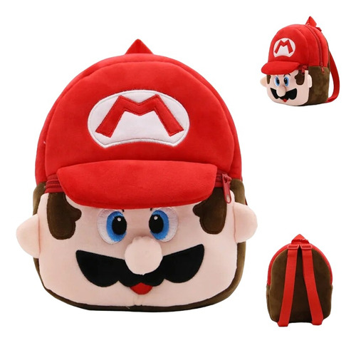 Mochila Infantil Felpa Mario Bros Para Niños 25cm