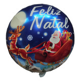 50 Balão Feliz Natal Redondo Metalizado + 50 Varetas 50cm Cor Azul Royal