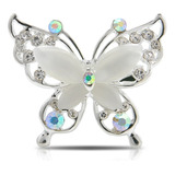 Broche Prendedor Mariposa Plateada Con Cristales Zirconia