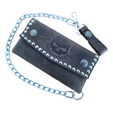 Cartera Craneo Skull 100% De Piel Cadena Urban Biker Grande