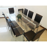 Juego Comedor 8 Sillas Mesa Vidrio 1,80x0,90 Minimal Cromado