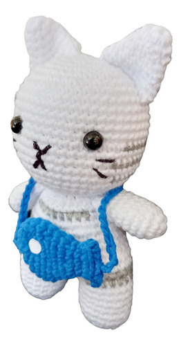 Amigurumi Gatito Con Pescado Colgante Tejido A Crochet