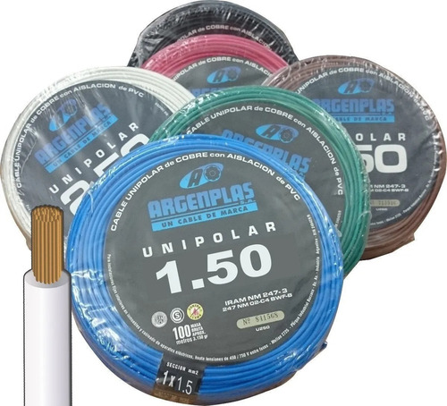 Cable Unipolar 1 X 1.5 Mm Argenplas Rollo 60 Mts Electrico