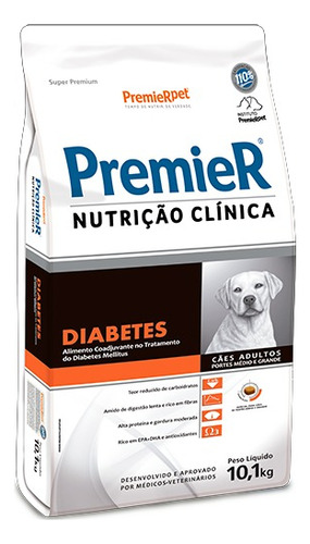 Alimento Premier Super Premium Nutrição Clínica Diabetes Para Cão Adulto De Raça Média E Grande Sabor Mix Em Sacola De 10.1kg