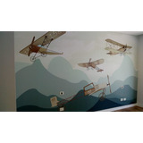 Vinilos Decorativos Mural Infantil Avionetas Vintage Mui41