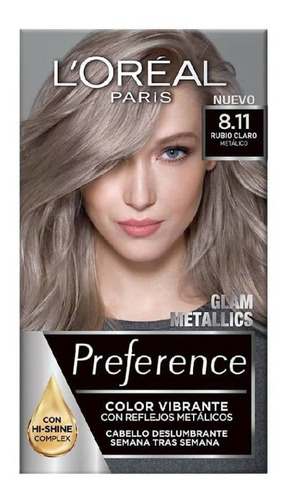 Tinte Preference Loreal Alto Brillo Tono 8.11 Rubio Metalico