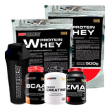 Combo 2x Whey Protein 500g + Bcaa + Creatina + Zma + Shaker