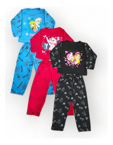 4 Pijama Infantil Manga Longa Roupa Criança Algodão Princesa