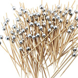 Palillos Para Coctel Aperitivos Bamboo Perla Plateada 300pz