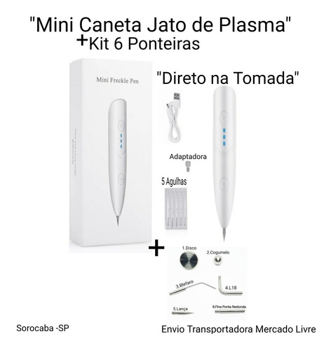 Caneta Despigmentadora Jato De Plasma + Kit 6 Ponteiras