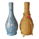 Juego De 2 Botellas De Vidrio Decoradas Artesanalmente