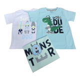 Camiseta Infantil Kit  3 Camisas Roupa Criança Menino Menina