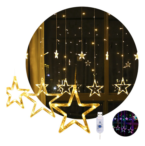 Cortina Luces Led Lluvia 12 Estrellas Usb Navidad Decoracion