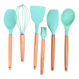 Set Utensilios De Silicona Y Madera Aqua Reposteria Cocina