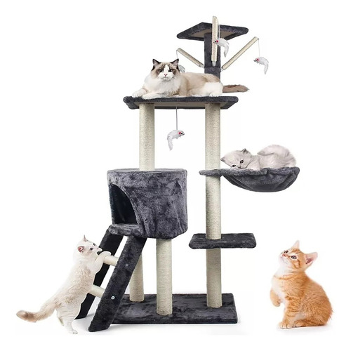 Mueble Rascador Para Gatos Casa Juguete Cuerda Arbol 138 Cm