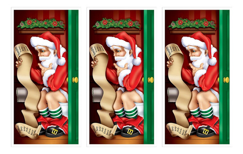 3 Fundas De Plástico Puerta De Baño De Papá Noel Dec...