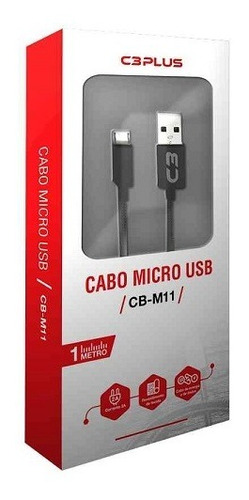 Cabo Usb X Micro Usb 1m 2a Cb-m11bk Preto C3plus C3 Tech