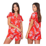 Pijama De Mujer Camisero Cómodo Fibrana De Seda