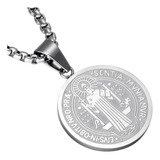 Medalla Collar San Benito Dije Cadena Acero Inoxidable Plateado De Sacramento Cristiano Colgante Católico Religioso Protección Cruz Romana