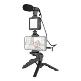 Kit De Vlogging Filmagem Microfone Tripé Luz Blogueira Celul
