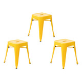 Set X3 Taburete Apilable De Metal Para Mesa De Comedor 