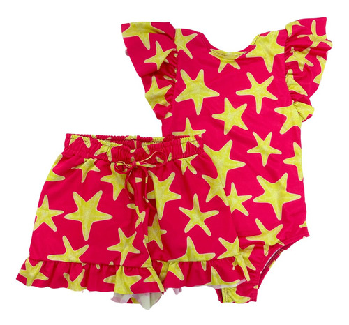 Kit Maiô E Shorts Infantil Menina Proteção Uv Praia Piscina