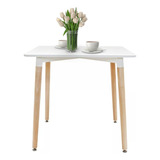 Mesa De Comedor Top Living Eames Nórdica 80 X 80 Blanca Tapa Blanco Patas Marrón Claro