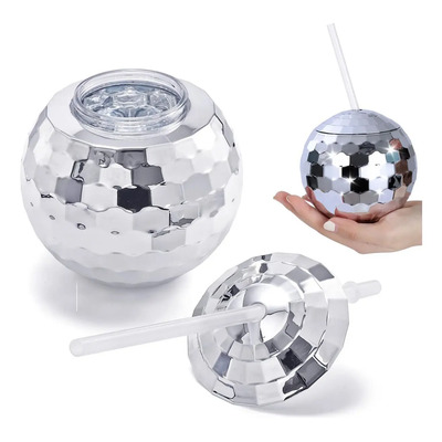 Vaso Esfera Bola Disco Ball Popote 600ml Fiesta Copa Espejo | Meses sin interés